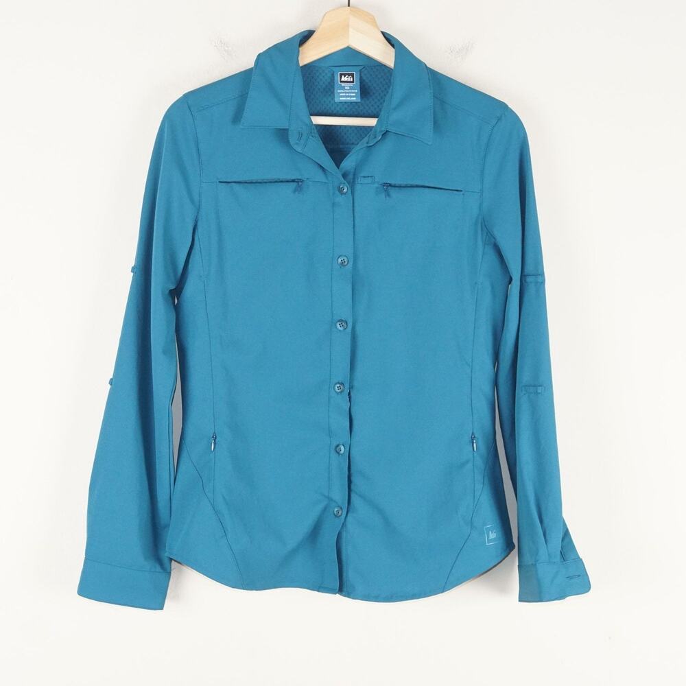 REI Long Sleeve Teal Blue Sahara Utility Outdoor Shirt Womens Sz XS